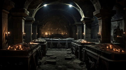 Obraz premium Crypt with Open Coffins
