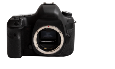 Câmera fotográfica, corpo de câmera fotográfica modelo profissional DSLR.   Formato de arquivo png fundo transparente.	