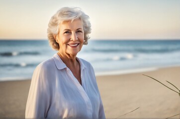 Fototapeta na wymiar Depiction of elderly woman by the seaside