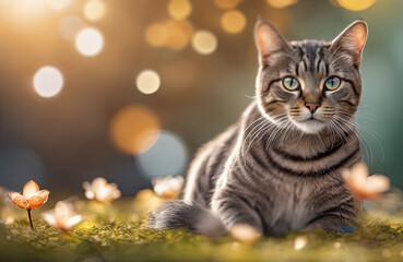 Full body cat with bokeh background  
