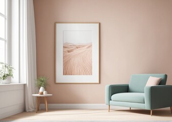 Stylish Interior Mockup in Light Pastel Colors, Scandinavian-Bohemian Design, 3D Render. High-Quality Illustration.