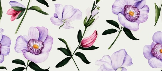 Lavender and Wildflower Bouquets with Leaves and Branches. Botanical Art for Wallpaper.