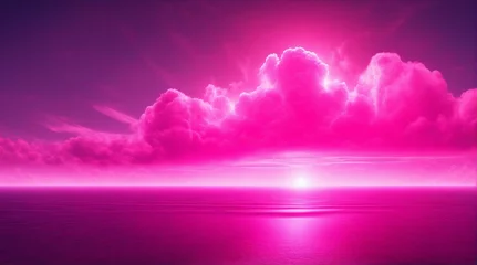 Fotobehang , Pink magenta fantastic 3d clouds on the floor, sky and landscape. Gentle colors and with bright lights. © SR07XC3