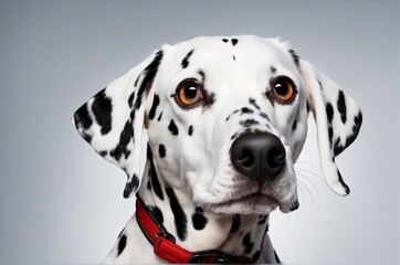 Studio Portrait of a Dalmatian Dog Exhibiting a Surprised Expression, Highlighting Pet Photography and the Dalmatian Breed