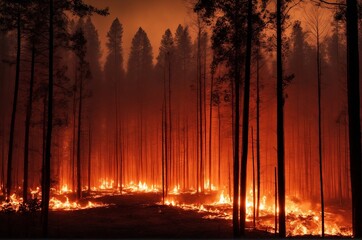 Flames Engulf Trees in Environmental Tragedy Exacerbated by Climate Change