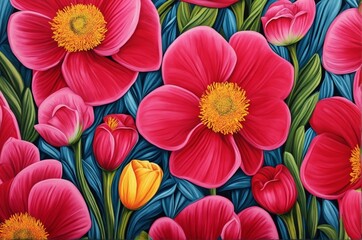 Hand-Painted Floral Artwork in Vivid Colors