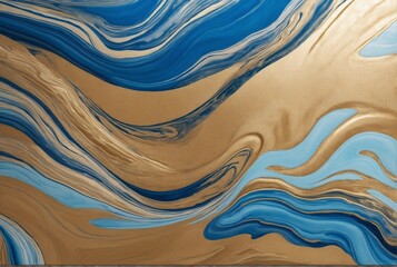 Gold and blue marbling abstract background, watercolor paint texture imitation created with  technology