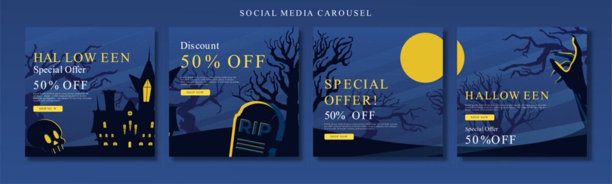 Blue And Yellow Halloween Promotion Social Media Feed Carousel Design Template