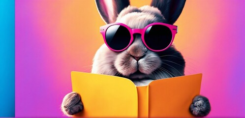 Stylish Rabbit Wearing Sunglasses on a Vibrant Background