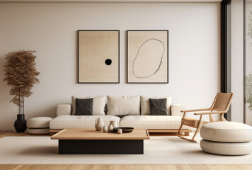 Fototapeta na wymiar Modern living room composition with beige sofa