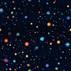 pattern of stars and planets in pixel art style, with vibrant colors and fun details, on a dark blue background 14