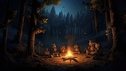 Fototapeta na wymiar Spooky Campfire Tale in the Woods