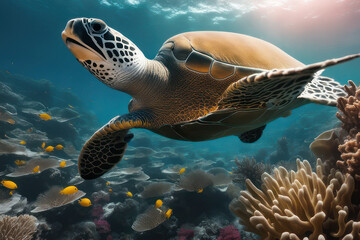 Obraz premium The impact of climate change on marine life, including coral bleaching and habitat loss, climate change, environment concept, generative ai