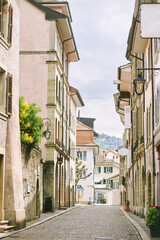 Vertical image of small european street, old town