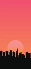 silhouette city skyline at sunset minimalist mobile wallpaper vector design