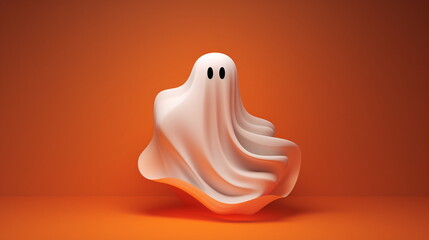 cute ghost 3d rendered orange background with copy space halloween banner design material