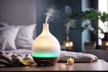 closeup Aroma oil diffuser on table. ai generative