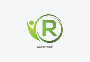 Low poly human with letter R logo design concept template