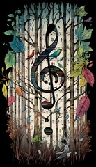 musical notation as a forest intricate details multicolor 