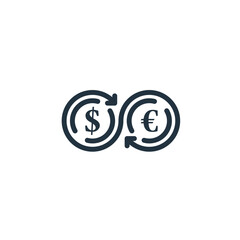 Money exchange icon isolated on white background.  Euro and Dollar Cash transfer symbols.  illustration of Money exchange icon for web and mobile design.