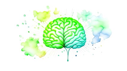 Watercolor illustration of a human brain