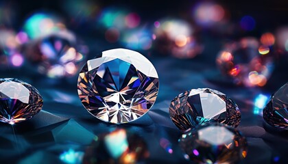 Photo of shimmering diamonds arranged neatly on a table - obrazy, fototapety, plakaty