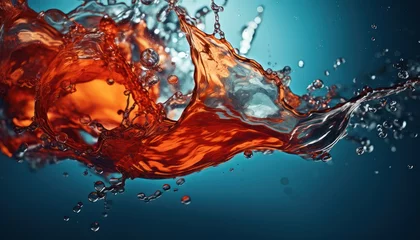 Fotobehang Photo of orange liquid splashing into water © Anna