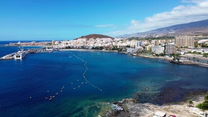 Naklejka na ściany i meble Drone view of many hotels at the beach on the Canary Island of Tenerife