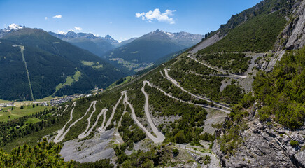 Bird's eye view of serpentine curves. Bormio Valtellina