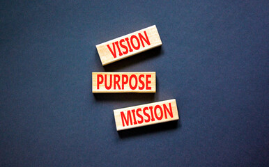 Vision purpose mission symbol. Concept word Vision Purpose Mission on beautiful block. Beautiful...