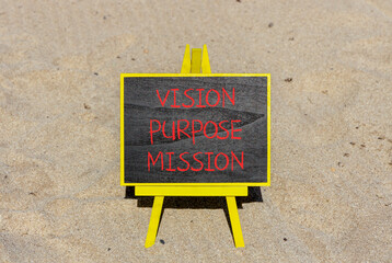 Vision purpose mission symbol. Concept word Vision Purpose Mission on beautiful black blackboard....