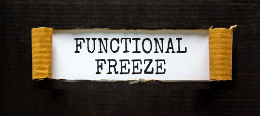 Functional freeze symbol. Concept words Functional freeze on beautiful white paper. Beautiful black paper background. Business psychology functional freeze concept. Copy space.