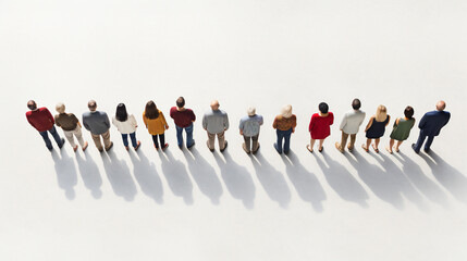 Line of people on white background