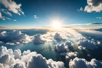 3d rendering Aerial view cloudscape landscape nature outdoor fly from above earth clouds sun sunbeams.