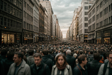 Crowd of people walking in the city, blurred background
