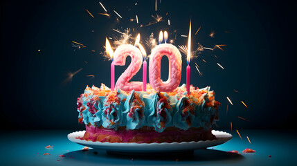 photo 20th birthday celebrating arrangement with birthday cake generative ai