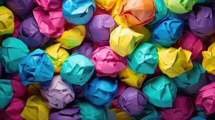 Different colored Crumpled Paper Ball background generative AI - obrazy, fototapety, plakaty