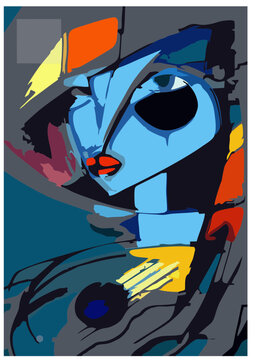 kobieta, twarz, kubizm, ilustracja - obraz