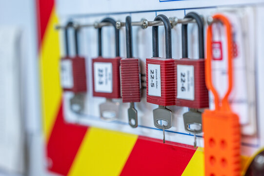 Safety Lockout tagout station with hanging locks with keys