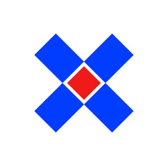 X typography monogram. Blue X brand name.