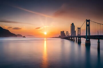 sunset over the bridge