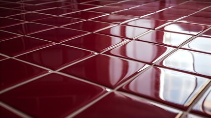 Close up of a glossy floor in burgundy Colors reflecting the Daylight
