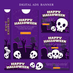 happy halloween special offer template design with skull head