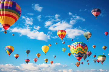 Fototapeta premium collection of colorful hot air balloons soaring against a clear blue sky, generative ai 