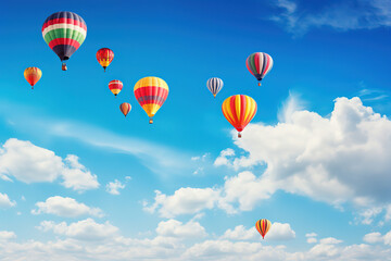 Fototapeta premium collection of colorful hot air balloons soaring against a clear blue sky, generative ai 