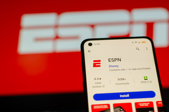 Smartphone with the ESPN app installer on the screen