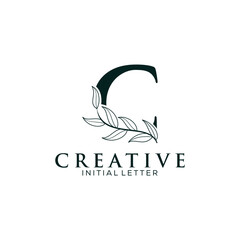 Initial Letter C and Floral Logo vector, Botanical Minimalistic Letter Feminine Logos with Organic Plant Elements