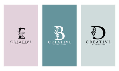 Set of Botanical Minimalistic Initial Letter E, B, D Logo Vector Template