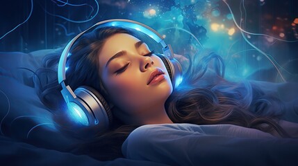 Woman lying with headphones. 