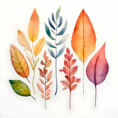 Watercolor set of leaves. High-resolution